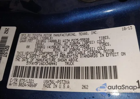 2014 Toyota Tundra 1794 5.7L V8 z USA, uszkodzony, nr VIN 5TFAY5F16EX340441